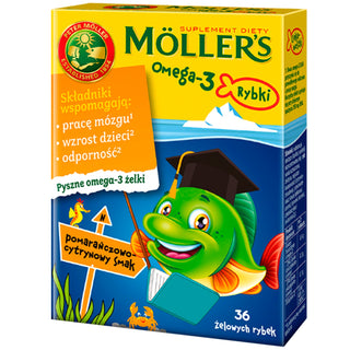 Suplemento dietético con ácidos grasos omega-3 Gominolas 36 de pescado con sabor a naranja y limón de Moller - 1