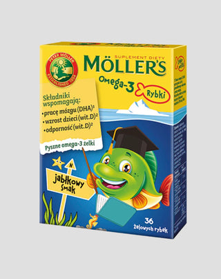 Suplemento dietético con ácidos grasos omega-3 Gominolas 36 de pescado con sabor a manzana de Moller - 1