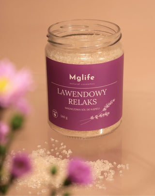 Sales de baño de magnesio con sal de Epsom y aceite esencial Lavanda relax Mglife