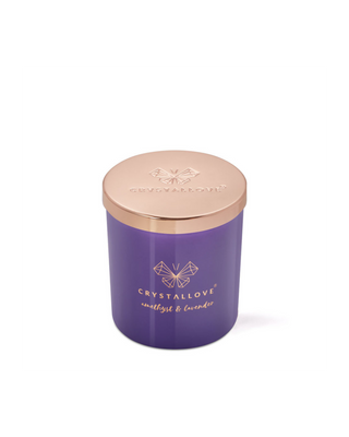 Vela de soja con amatista y lavanda en envase de cristal Crystallove