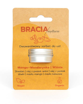 Bálsamo labial afrutado para labios secos y agrietados cereza, mango y mandarina Bracia Mydlarze