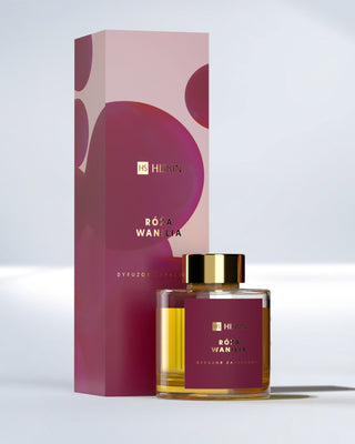 Difusor de aromas en frasco de cristal con palitos de ratán natural con aroma a rosa y vainilla HiSkin - 1