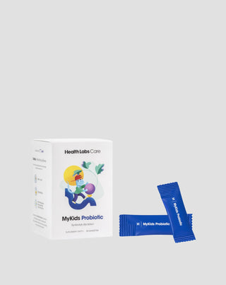 Probiótico simbiótico MyKids para niños contiene 2 mil millones de bacterias vivas de Health Labs Care