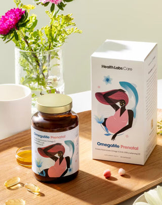 Suplemento de ácidos grasos OmegaMe Prenatal Omega 3 DHA y EPA de pescado con vitamina D3 Health Labs Care 60 cápsulas
