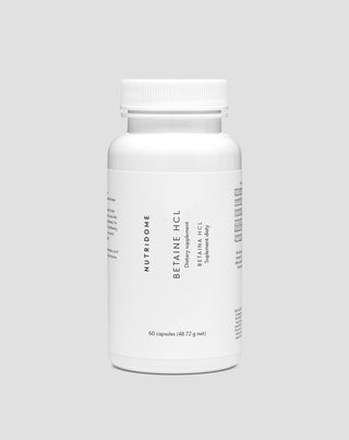 Betaína HCL 475 mg para apoyar la digestión, la hinchazón, la sensación de pesadez y la baja acidez estomacal Nutridome 60 cápsulas - 1