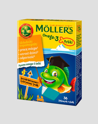 Suplemento dietético con ácidos grasos omega-3 Gominolas 36 de pescado con sabor a naranja y limón de Moller - 1