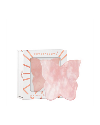 Tabla de masaje facial con forma de mariposa gua sha de cuarzo rosa Crystallove
