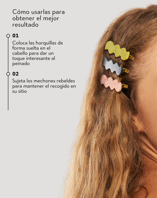 Juego de clips ondulados Twisty para el cabello - marmoleado, azul y rojo- 3 unidades - 3