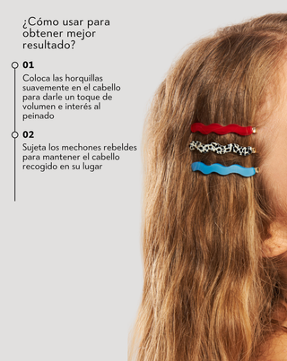 Juego de horquillas onduladas Twisty para el cabello - perlada, verde y rosa- 3 unidades