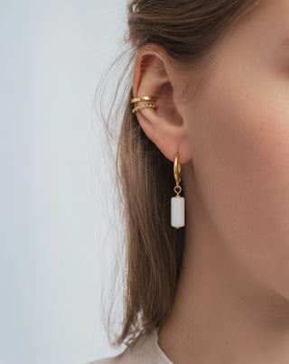 Pendientes chapados en oro con piedras naturales Juego de pendientes de jade blanco Mys - 3