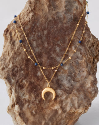 Collar de lapislázuli de piedra natural bañado en oro con luna creciente Mys_3 - 3