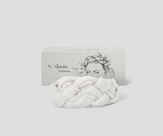 Diadema blanca de algodón orgánico para el cuidado de la piel y como complemento para el peinado Ovium