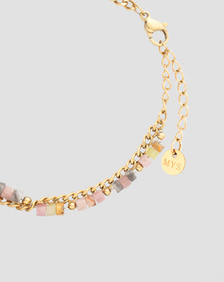 Pulsera chapada en oro con piedras naturales rosa y jade limón Mys - 4