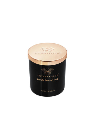 Vela de soja con obsidiana negra y aroma de resina de la madera de oud Crystallove