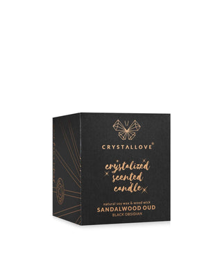 Vela de soja con obsidiana negra y aroma de resina de la madera de oud Crystallove