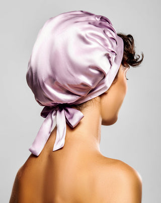 Gorro para dormir de seda rosa para cabello rizado y ondulado Twisty
