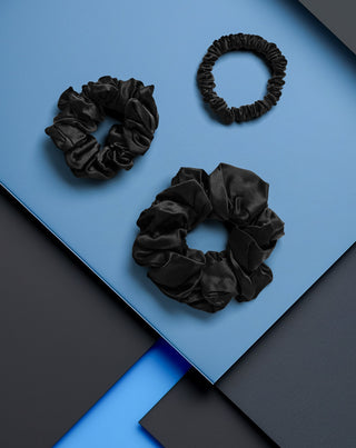 Pack de 3 coleteros de seda 100% natural para el cabello - color negro Twisty - 5