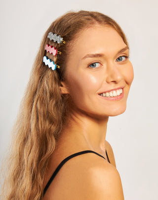 Juego de clips ondulados Twisty para el cabello - marmoleado, azul y rojo- 3 unidades - 2