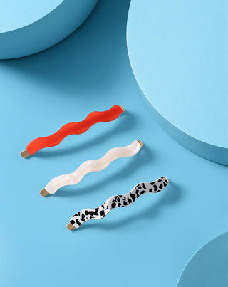 Juego de horquillas onduladas Twisty para el cabello - roja, marmoleada y perlada - 3 unidades