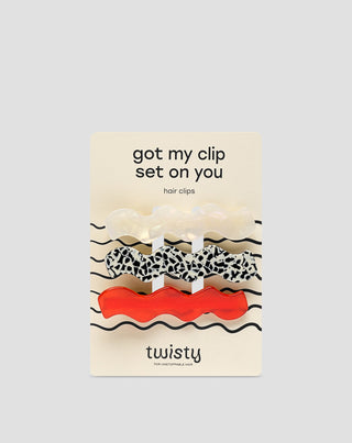 Juego de clips ondulados Twisty para el cabello - rojo, marmoleado y perlado - 3 unidades - 1