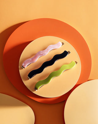 Juego de horquillas onduladas Twisty para el cabello - verde, negra y rosa - 3 unidades