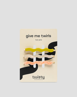 Juego de horquillas onduladas Twisty para el cabello - perlada, verde y rosa- 3 unidades