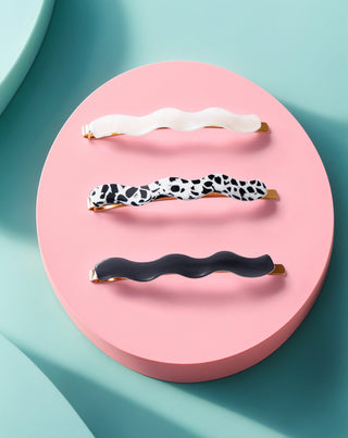 Juego de horquillas onduladas Twisty para el cabello - marmoleada, perlada y negra - 3 unidades