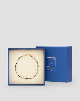 Tobillera de acero inoxidable chapado en oro Mys con turquesa africana y amazonita - 5