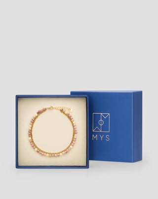 Tobillera de acero inoxidable chapado en oro Mys con jade rosa y limón - 4