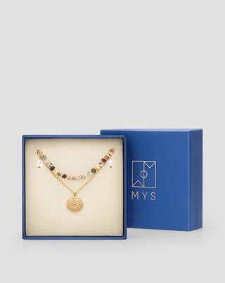 Collar chapado en oro con piedras naturales ágata, maifan, jaspe, jade y aventurina Mys_4 - 5