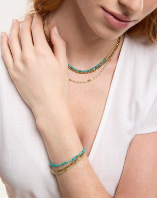 Pulsera de acero inoxidable chapado en oro con turquesa africana y amazonita Mys_1 - 2