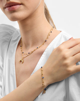 Collar de lapislázuli de piedra natural bañado en oro con luna creciente Mys_2 - 2