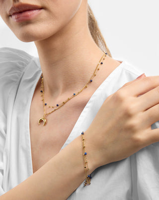 Brazalete de acero inoxidable chapado en oro con lapislázuli Mys_1 - 2