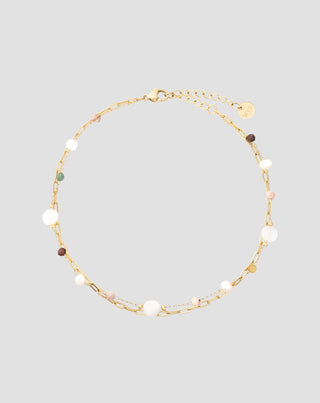 Tobillera de acero dorado con ágata, maifan, jaspe y aventurina Mys_3 - 1