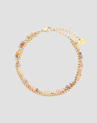 Pulsera chapada en oro con piedras naturales rosa y jade limón Mys - 1