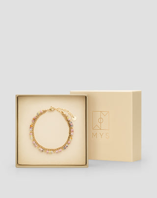 Pulsera chapada en oro con piedras naturales rosa y jade limón Mys - 5