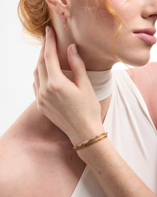 Pulsera chapada en oro con piedras naturales rosa y jade limón Mys - 3