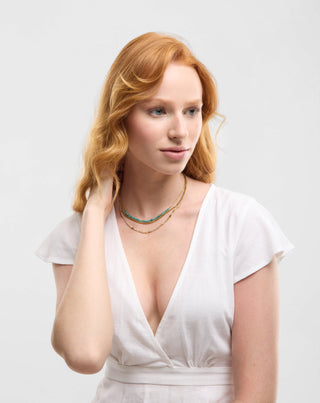 Collar de acero inoxidable chapado en oro con turquesa africana y amazonita Mys_2 - 4