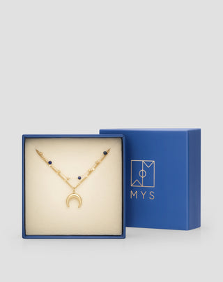 Collar de lapislázuli de piedra natural bañado en oro con luna creciente Mys_5 - 5