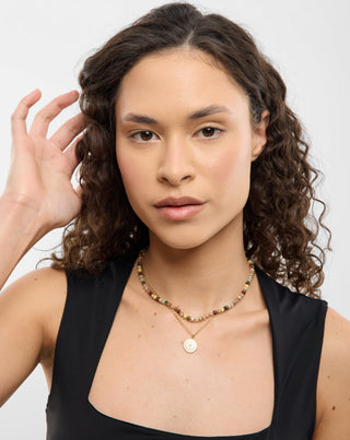 Collar de acero inoxidable chapado en oro con ágata, maifan, jaspe y aventurina Mys_2 - 3