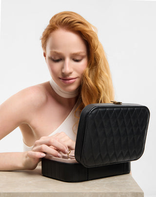 Joyero grande con compartimentos, ruedas y espejo, negro Mys_2 - 3