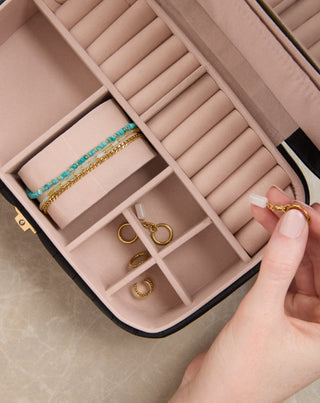 Joyero grande con compartimentos, ruedas y espejo, Mys_1 negro - 2