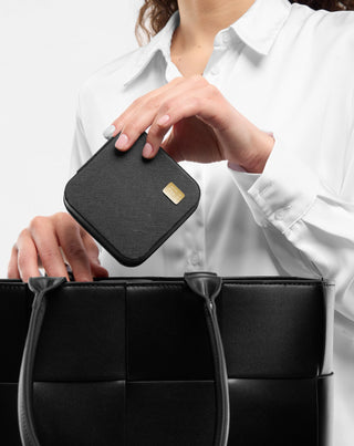 Joyero pequeño con compartimentos, ruedas y ganchos, negro Mys_2 - 3