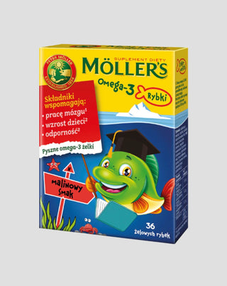 Suplemento dietético con ácidos grasos omega-3 Gominolas 36 de pescado con sabor a frambuesa de Moller - 1
