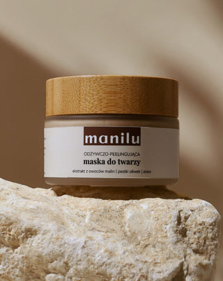 Mascarilla facial nutritiva y exfoliante con semillas de aceituna y aceite de macadamia Manilu