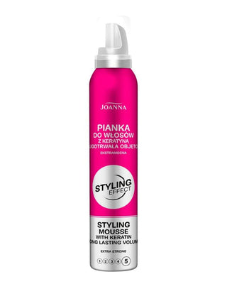Espuma capilar extrafuerte rosa hidratante con queratina Styling effect Joanna