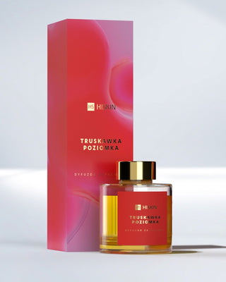 Difusor de aromas en frasco de cristal con palitos de ratán natural con aroma a fresa y fresa silvestre HiSkin