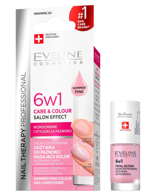 Acondicionador de uñas concentrado que da color 6 en 1, Shimmer Pink Eveline