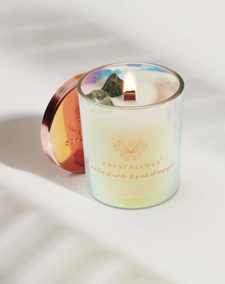 Vela de soja con fluorita de arcoíris y champán rosado en envase de cristal Crystallove - 2