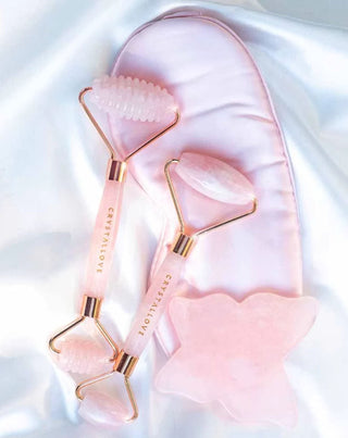 Rodillo facial de cuarzo rosa - piedra del amor Rose quartz roller Crystallove - 2